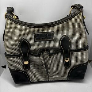 Dooney & Bourke Vtg brown & tan checkered shoulder bag with brown leather trim